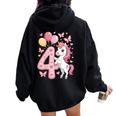 ユニコーン 4 誕生日 女の子 4 歳 馬 わたしは 4 レディース オーバーサイズ パーカー バックプリント Black