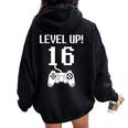 レベルアップ 16歳 誕生日プレゼント 男の子 女の子 レディース オーバーサイズ パーカー バックプリント Black