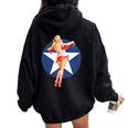 愛国心 ヴィンテージ セクシー ピンナップ 女の子 長袖tシャツ レディース オーバーサイズ パーカー バックプリント Black