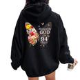 神に祝福され94年 蝶の花 94歳の誕生日 レディース オーバーサイズ パーカー バックプリント Black