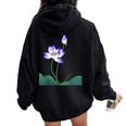 蓮の花シャツ 美しい紫蓮の花 レディース オーバーサイズ パーカー バックプリント Black