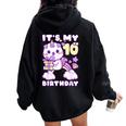 誕生日の女の子10歳、猫、ユニコーン、10歳の誕生日 レディース オーバーサイズ パーカー バックプリント Black