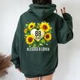 88歳 祝福された愛されたひまわりの花 ハート 88歳の誕生日 レディース オーバーサイズ パーカー バックプリント Navy Blue