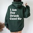 I Am Day Drunk Goodir Drinking Drunk ユーモア レディース オーバーサイズ パーカー バックプリント Navy Blue