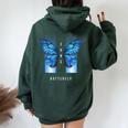 Blue Butterfly Beautiful Butterfly 長袖tシャツ レディース オーバーサイズ パーカー バックプリント Navy Blue