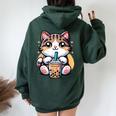 Boba Cat Drinking Boba Kitten Kawaii 日本人 男性 女性 キッズ レディース オーバーサイズ パーカー バックプリント Navy Blue