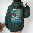Catch The Blue Waveurfing Democrat Donkey Midterm Election レディース オーバーサイズ パーカー バックプリント Navy Blue