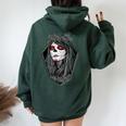 Dia De Los Muertos ハロウィン バラ メキシカンシュガースカル 女の子 レディース オーバーサイズ パーカー バックプリント Navy Blue