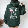 Dog And Wine Make Everything Fine Drinker Wine Puppy レディース オーバーサイズ パーカー バックプリント Navy Blue