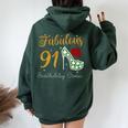 Fabulous Queen 91歳の誕生日クルーパーティ隊のお祝い 長袖tシャツ レディース オーバーサイズ パーカー バックプリント Navy Blue