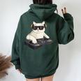 Dj Cat Techno Music Festival Lover Musician Women レディース オーバーサイズ パーカー バックプリント Navy Blue