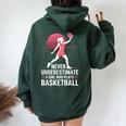 Hoops Never Underestimate A Girl Who Playing Basketball レディース オーバーサイズ パーカー バックプリント Navy Blue