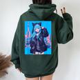 Japanese Anime Girl 日本のアニメの女の子 レディース オーバーサイズ パーカー バックプリント Navy Blue