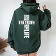 Jesus Is The Way The Truth And The Life アパレル Christian Cr レディース オーバーサイズ パーカー バックプリント Navy Blue
