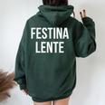 Make Hastelowly Festina Lente ラテン語インスピレーション引用 レディース オーバーサイズ パーカー バックプリント Navy Blue