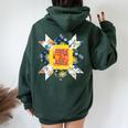 Quilters クラシック風防キルトブロック 花柄パッチワーク レディース オーバーサイズ パーカー バックプリント Navy Blue