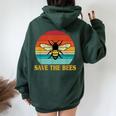 Save The Bees レトロスタイル 気候変動ave The Queen レディース オーバーサイズ パーカー バックプリント Navy Blue