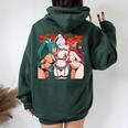 Waifu セクシー アニメ キス 女の子 角 日本の漫画風 レディース オーバーサイズ パーカー バックプリント Navy Blue