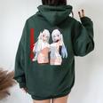 Waifu セクシー アニメ 女の子 メガネ 角 和風 レディース オーバーサイズ パーカー バックプリント Navy Blue