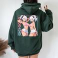 Waifu セクシー アニメ 女の子 角 ミニスカート 日本のレトロアート レディース オーバーサイズ パーカー バックプリント Navy Blue