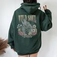Wildoul Howling Wolf Among Flowers And Forest レディース オーバーサイズ パーカー バックプリント Navy Blue