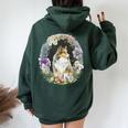 かわいい フラワー シェルティ 夏 花柄 シェットランド シープドッグ レディース オーバーサイズ パーカー バックプリント Navy Blue