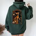 アビシニアン 猫 花 レディース オーバーサイズ パーカー バックプリント Navy Blue