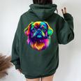 カラフル ペキニーズ犬の顔 かわいい 子犬好き 男性 女性 黒 レディース オーバーサイズ パーカー バックプリント Navy Blue