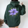 クレマチス 花 ボタニカル パープル フラワー レディース オーバーサイズ パーカー バックプリント Navy Blue