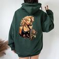 サックスを吹くピンナップの女の子 サックス奏者 ヴィンテージ レディース オーバーサイズ パーカー バックプリント Navy Blue