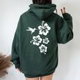 ハチドリ、ハイビスカス、花、男性、女性、子供 Tropical Hummingbird Hibiscus Flowers レディース オーバーサイズ パーカー バックプリント Navy Blue