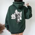 マグノリアの花と美しい猫 レディース オーバーサイズ パーカー バックプリント Navy Blue
