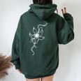 ラインアート 蘭の花 タトゥースタイル 長袖tシャツ レディース オーバーサイズ パーカー バックプリント Navy Blue