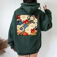 日本のヴィンテージ花柄着物 レディース オーバーサイズ パーカー バックプリント Navy Blue