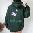 蓮の花シャツ 美しい紫蓮の花 レディース オーバーサイズ パーカー バックプリント Navy Blue