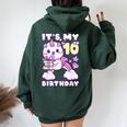誕生日の女の子10歳、猫、ユニコーン、10歳の誕生日 レディース オーバーサイズ パーカー バックプリント Navy Blue