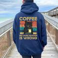 Coffee Because Murder Is Wrong ファニーブラックキャット ビンテージ レディース オーバーサイズ パーカー バックプリント Forest