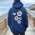 ハチドリ、ハイビスカス、花、男性、女性、子供 Tropical Hummingbird Hibiscus Flowers レディース オーバーサイズ パーカー バックプリント Forest