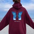 Blue Butterfly Beautiful Butterfly 長袖tシャツ レディース オーバーサイズ パーカー バックプリント Maroon