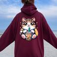 Boba Cat Drinking Boba Kitten Kawaii 日本人 男性 女性 キッズ レディース オーバーサイズ パーカー バックプリント Maroon