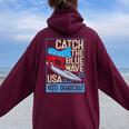 Catch The Blue Waveurfing Democrat Donkey Midterm Election レディース オーバーサイズ パーカー バックプリント Maroon