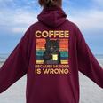 Coffee Because Murder Is Wrong ファニーブラックキャット ビンテージ レディース オーバーサイズ パーカー バックプリント Maroon