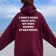 I Don't Need Chat Gpt My Wife Knows Everything 夫 男性 レディース オーバーサイズ パーカー バックプリント Maroon
