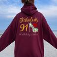 Fabulous Queen 91歳の誕生日クルーパーティ隊のお祝い 長袖tシャツ レディース オーバーサイズ パーカー バックプリント Maroon