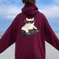 Dj Cat Techno Music Festival Lover Musician Women レディース オーバーサイズ パーカー バックプリント Maroon