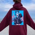 Japanese Anime Girl 日本のアニメの女の子 レディース オーバーサイズ パーカー バックプリント Maroon