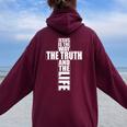 Jesus Is The Way The Truth And The Life アパレル Christian Cr レディース オーバーサイズ パーカー バックプリント Maroon
