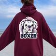 I Love My Boxer Dog Mom Dad Kawaii Dog Doodles ボクサー 犬 レディース オーバーサイズ パーカー バックプリント Maroon