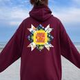 Quilters クラシック風防キルトブロック 花柄パッチワーク レディース オーバーサイズ パーカー バックプリント Maroon