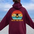 Save The Bees レトロスタイル 気候変動ave The Queen レディース オーバーサイズ パーカー バックプリント Maroon